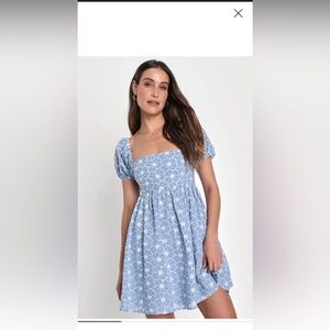 Blue Eyelet Mini Dress